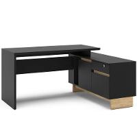 Mesa de Canto para Escritório Politorno Los Angeles com 1 Porta e 2 Gavetas - Preto/ Carvalho Claro - 3