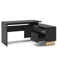 Mesa de Canto para Escritório Politorno Los Angeles com 1 Porta e 2 Gavetas - Preto/ Carvalho Claro