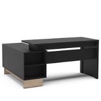 Mesa de Canto para Escritório Politorno Los Angeles com 1 Porta e 2 Gavetas - Preto/ Carvalho Claro - 5