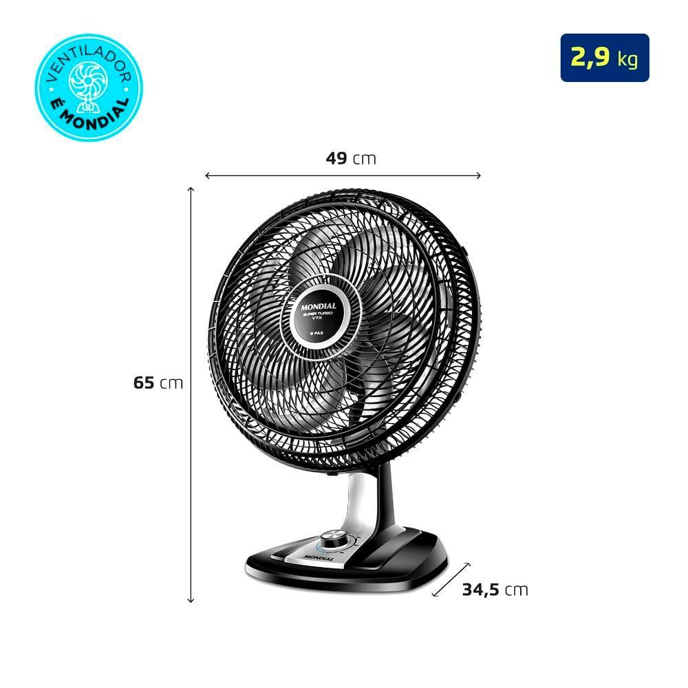 Ventilador de Mesa 40cm Mondial Super Turbo VTX-40-8P 8 Pás 3 Velocidades Preto - 7