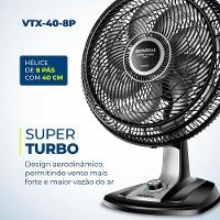 Ventilador de Mesa 40cm Mondial Super Turbo VTX-40-8P 8 Pás 3 Velocidades Preto - 2