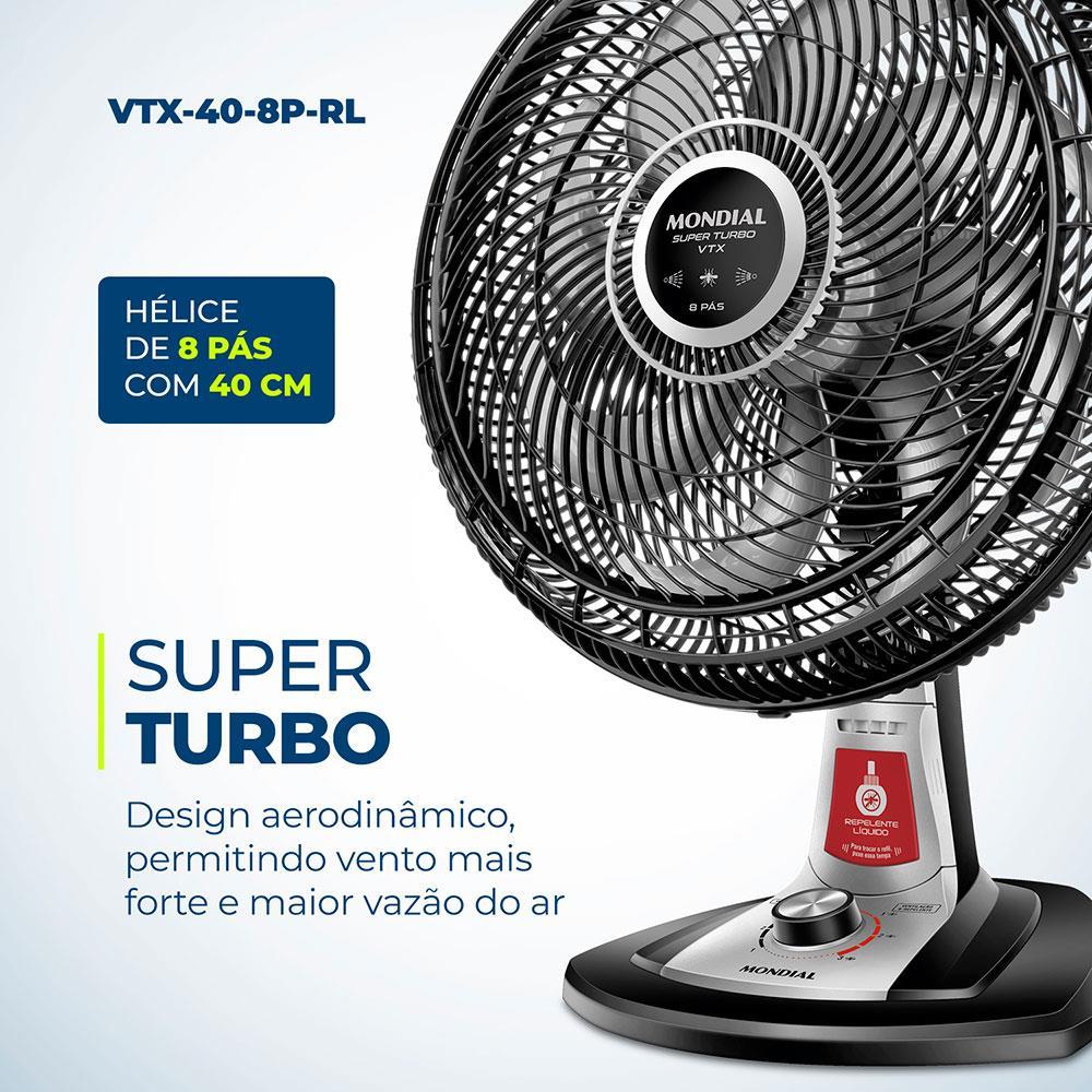 Ventilador de Mesa Mondial VTX-40-8P 40cm com Função Repelente Líquido - Preto - 2