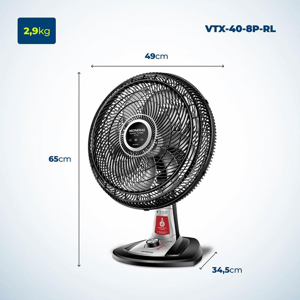Ventilador de Mesa Mondial VTX-40-8P 40cm com Função Repelente Líquido - Preto - 7