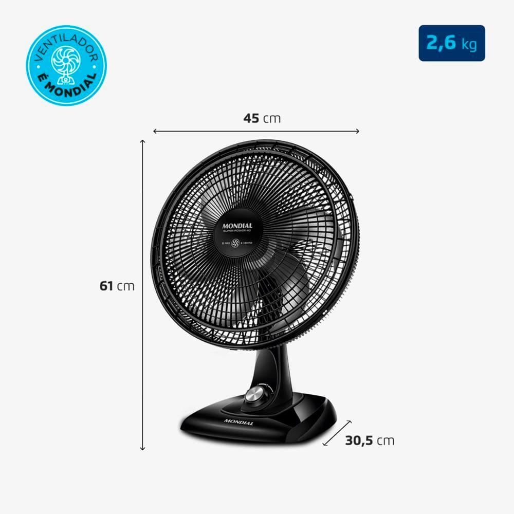 Ventilador de Mesa Mondial Super Power 40cm VSP40 B 6 Pás 3 Velocidades Preto - 6