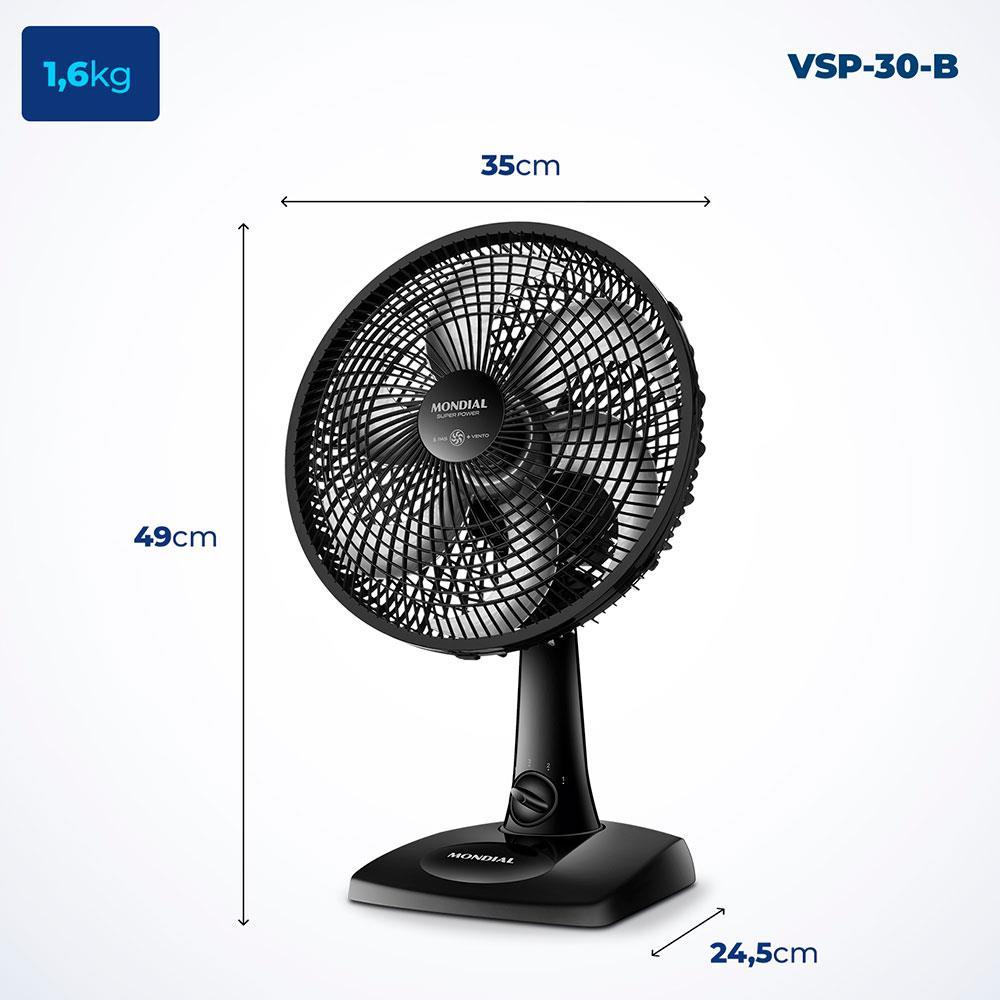 Ventilador de Mesa 30cm Mondial Super Power VSP-30-B 6 Pás 3 Velocidades - Preto - 6
