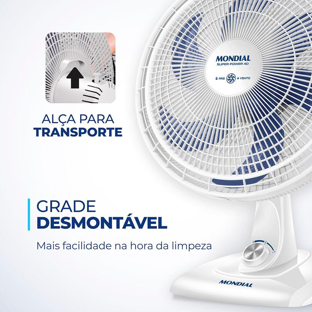 Ventilador de Mesa 40cm Mondial Super Power VSP40 W 6 Pás 3 Velocidades Branco - 5
