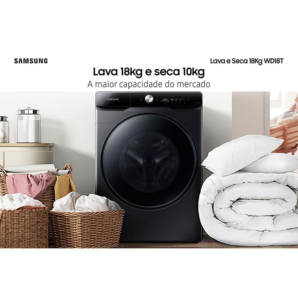 Lava e Seca Samsung Smart WD18T com AI Wash, Digital Inverter e Ecobubble Black Inox - 18/10 kg - 2