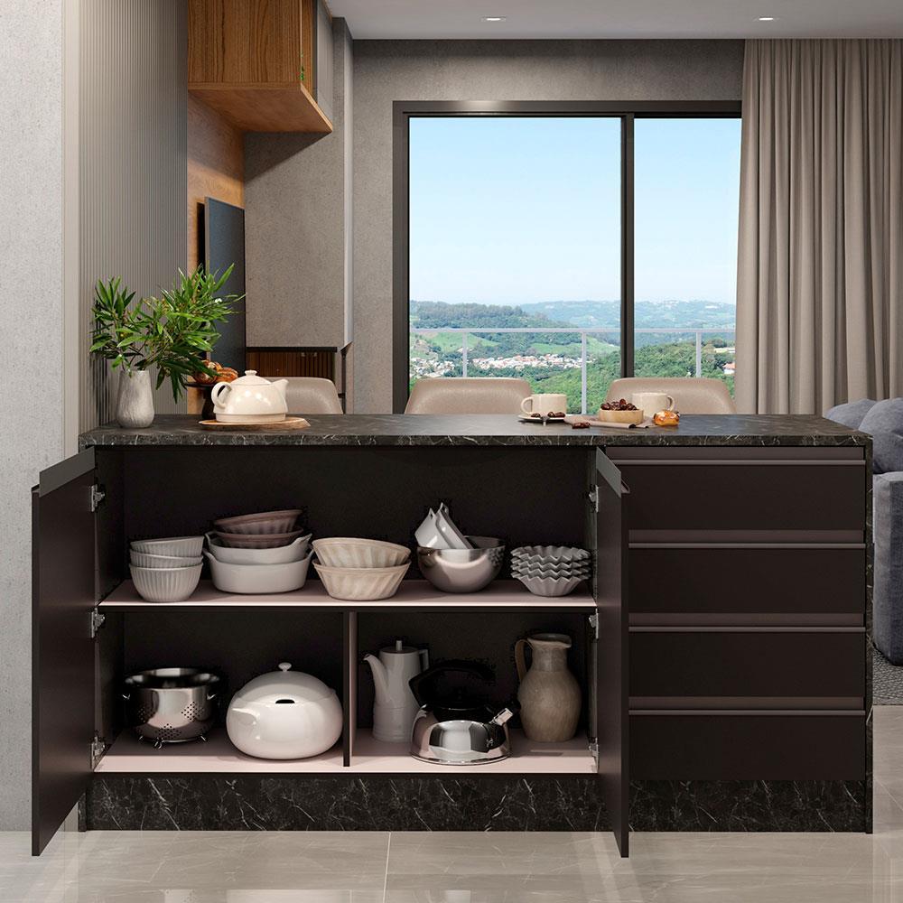 Bancada Bartira Gourmet com 2 Portas, 4 Gavetas e 1 Prateleira - 180,6cm de largura - 2
