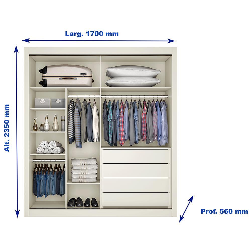 Guarda-Roupa Móveis Europa Zurique Flex com 2 Portas de Correr e 4 Gavetas - 170cm de largura - 9