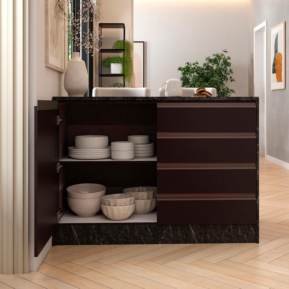 Bancada Bartira Gourmet com 1 Porta, 4 Gavetas e 1 Prateleira - 126cm de largura - 2