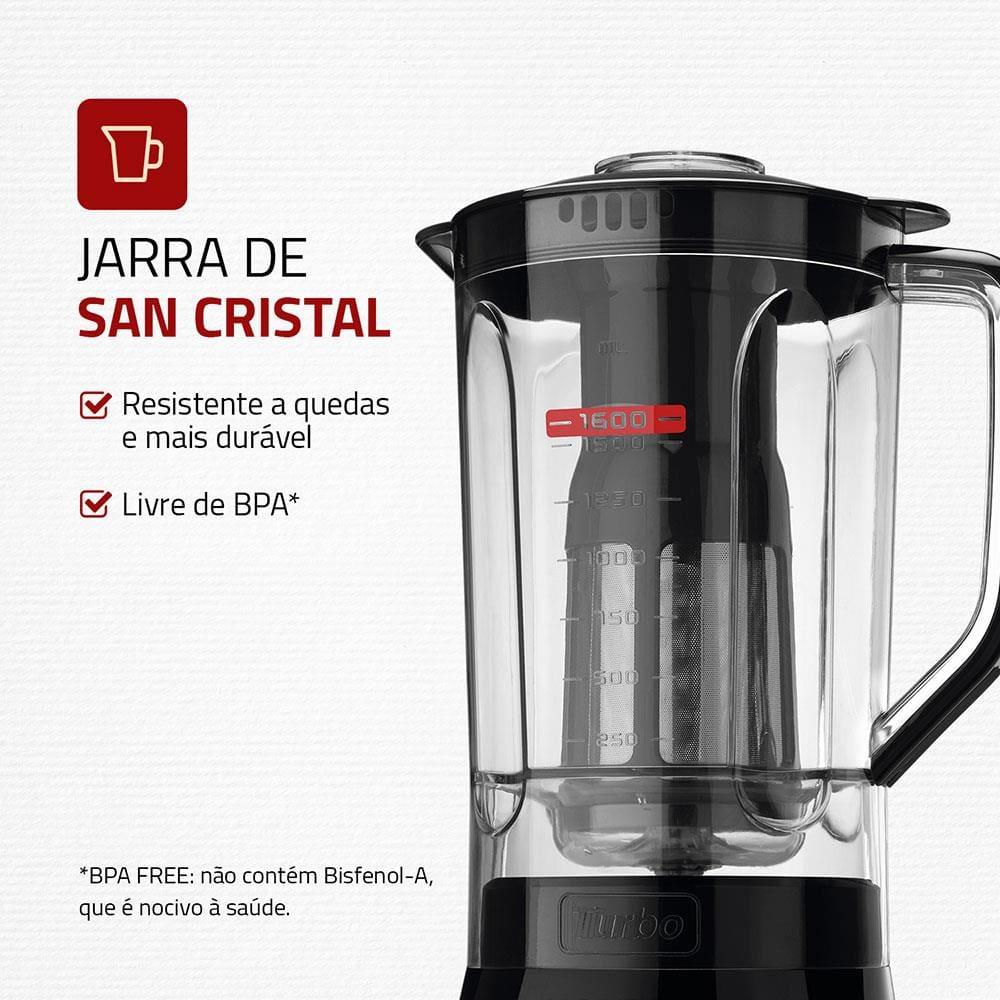 Liquidificador Mondial Turbo Power L-99 FB Copo San Cristal 3 Velocidades 550W Preto - 3