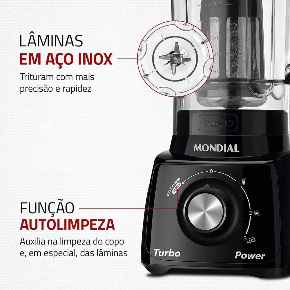 Liquidificador Mondial Turbo Power L-99 FB Copo San Cristal 3 Velocidades 550W Preto - 6
