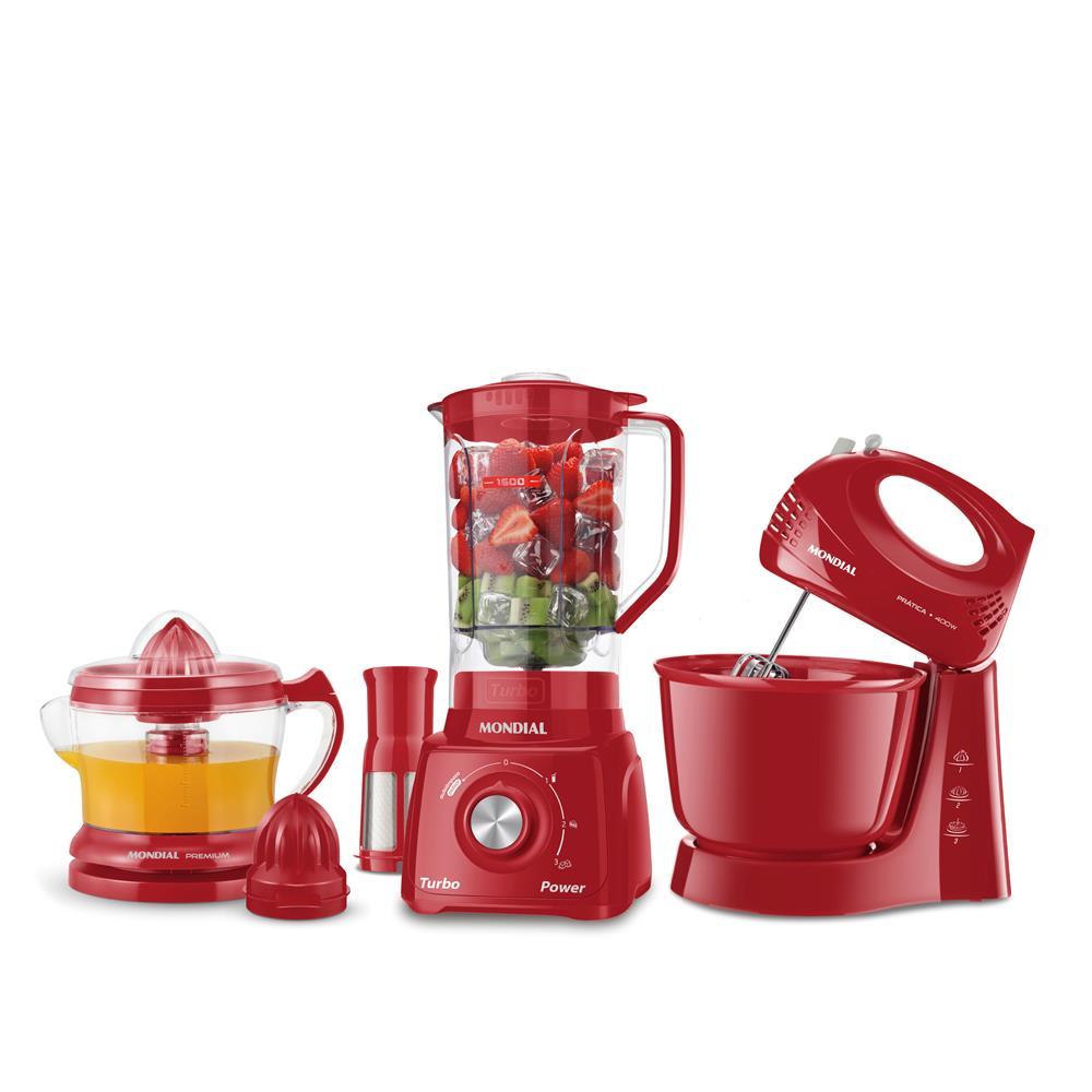 Conjunto Especial Mondial KT-105-R (Espremedor Premium + Batedeira Prática + Liquidificador Turbo Power) - Vermelho - 1