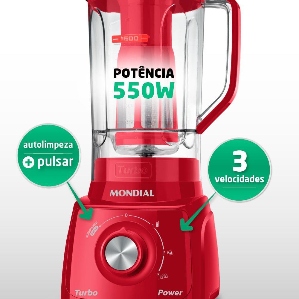 Liquidificador Mondial Turbo Power L99-FR 2,2L 500W 3 Velocidades Vermelho - 3