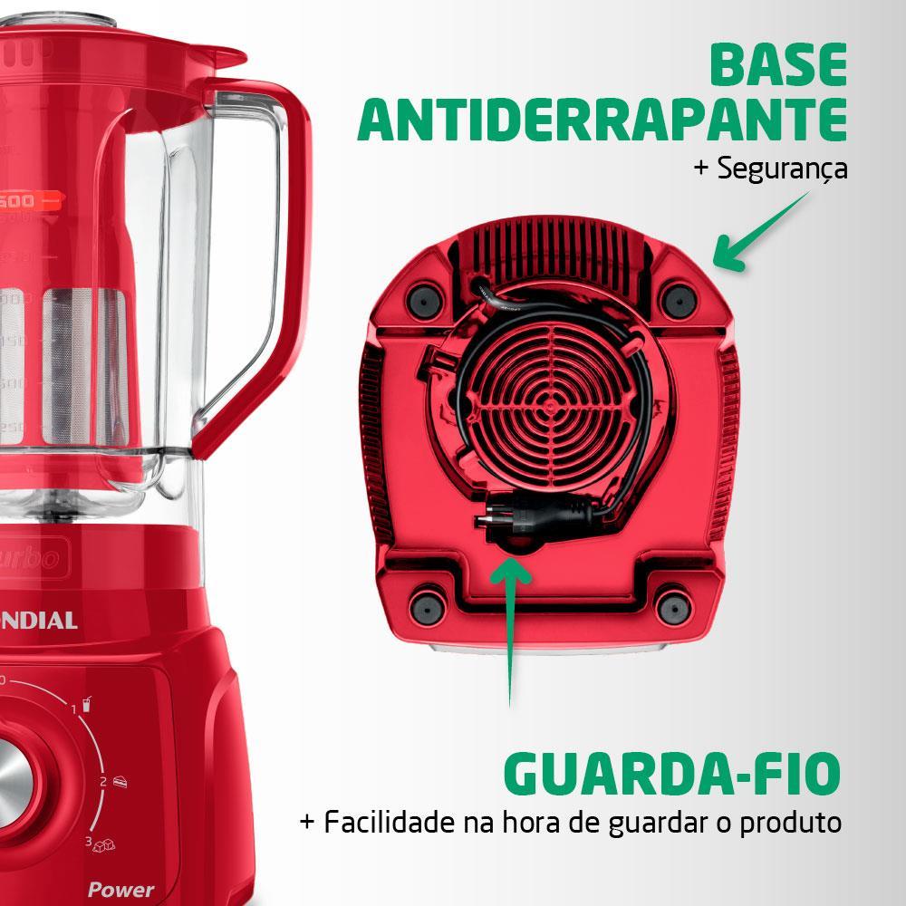 Liquidificador Mondial Turbo Power L99-FR 2,2L 500W 3 Velocidades Vermelho - 7