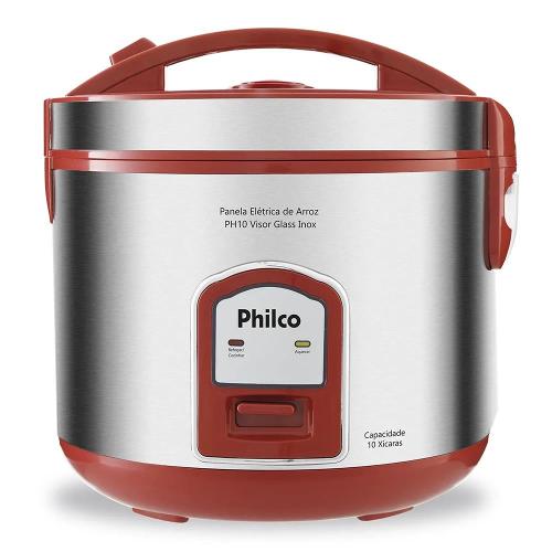 Panela Elétrica de Arroz Philco Visor Glass PH10 10 Xícaras - Vermelha e Inox