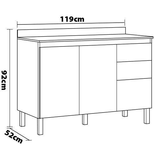 Balcão Demóbile Firenze com 3 Portas, 2 Gavetas e 1 Prateleira - 4