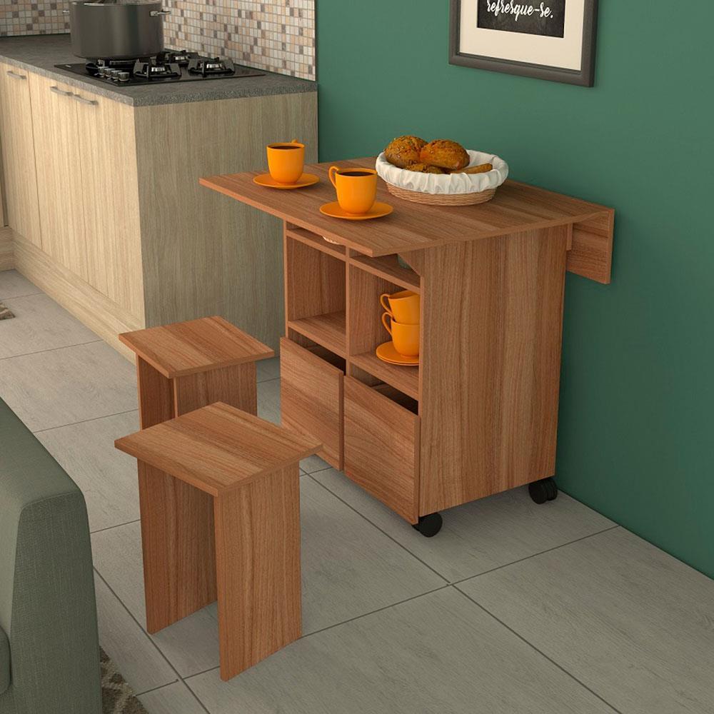 Mesa Retangular Nova Móbile Moove com 4 Bancos, Prateleira e Tampo Dobrável - 3