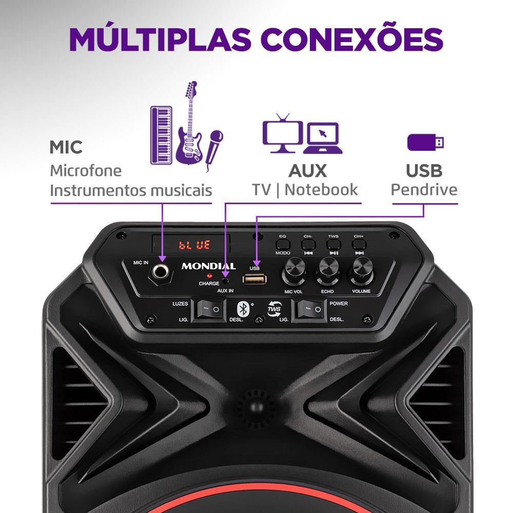 Caixa Amplificada Mondial Connect Party Plus CM-250 com Bluetooth, USB e Rádio FM - 250W - 3