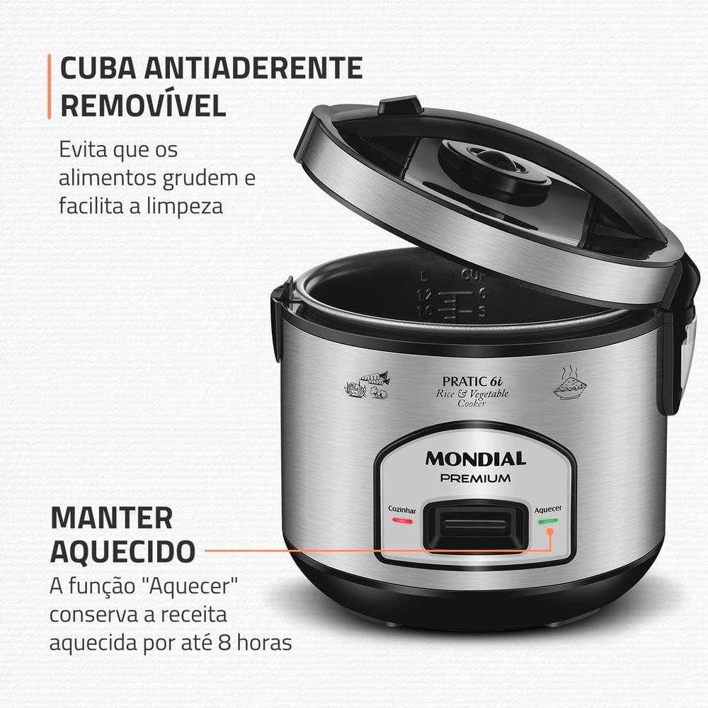 Panela Elétrica de Arroz Mondial PE-43 6 Xícaras - Preta/Inox - 3