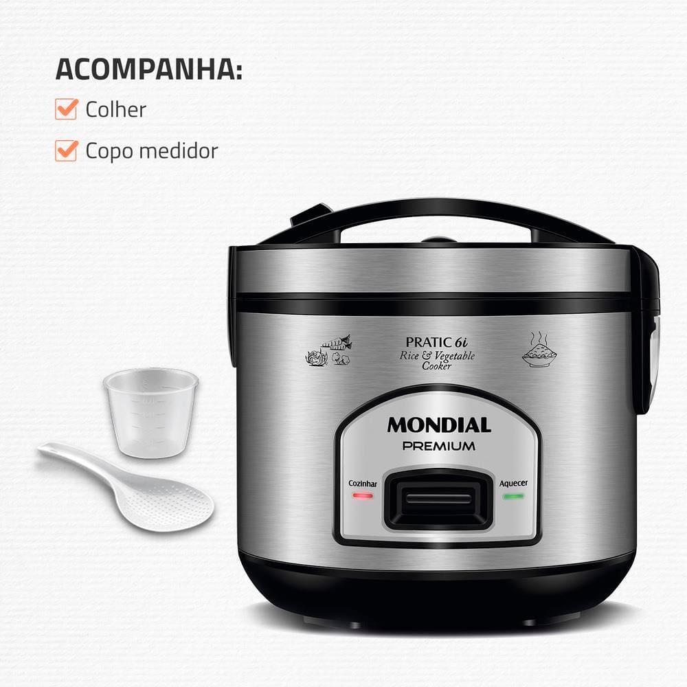 Panela Elétrica de Arroz Mondial PE-43 6 Xícaras - Preta/Inox - 7