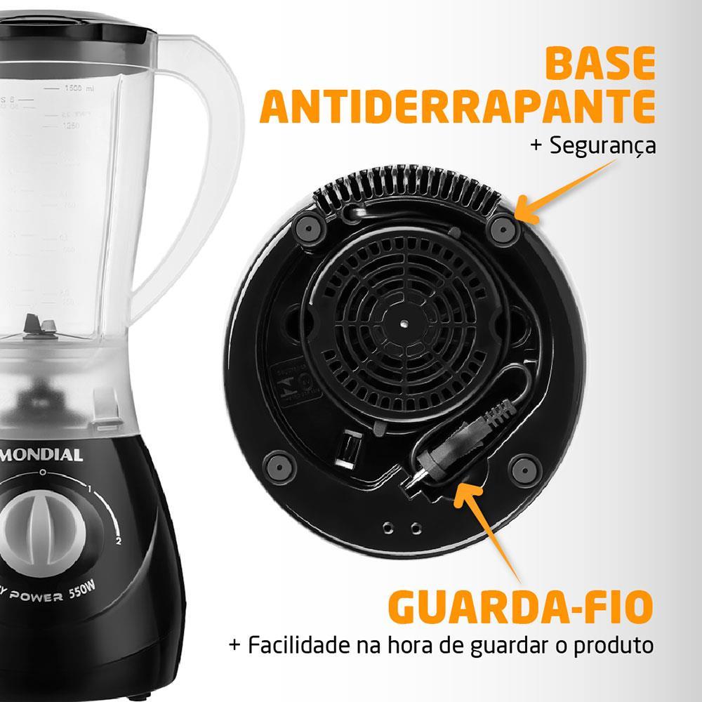 Liquidificador Mondial Power L-550 1,9L 550W 2 Velocidades Pulsar Preto - 6