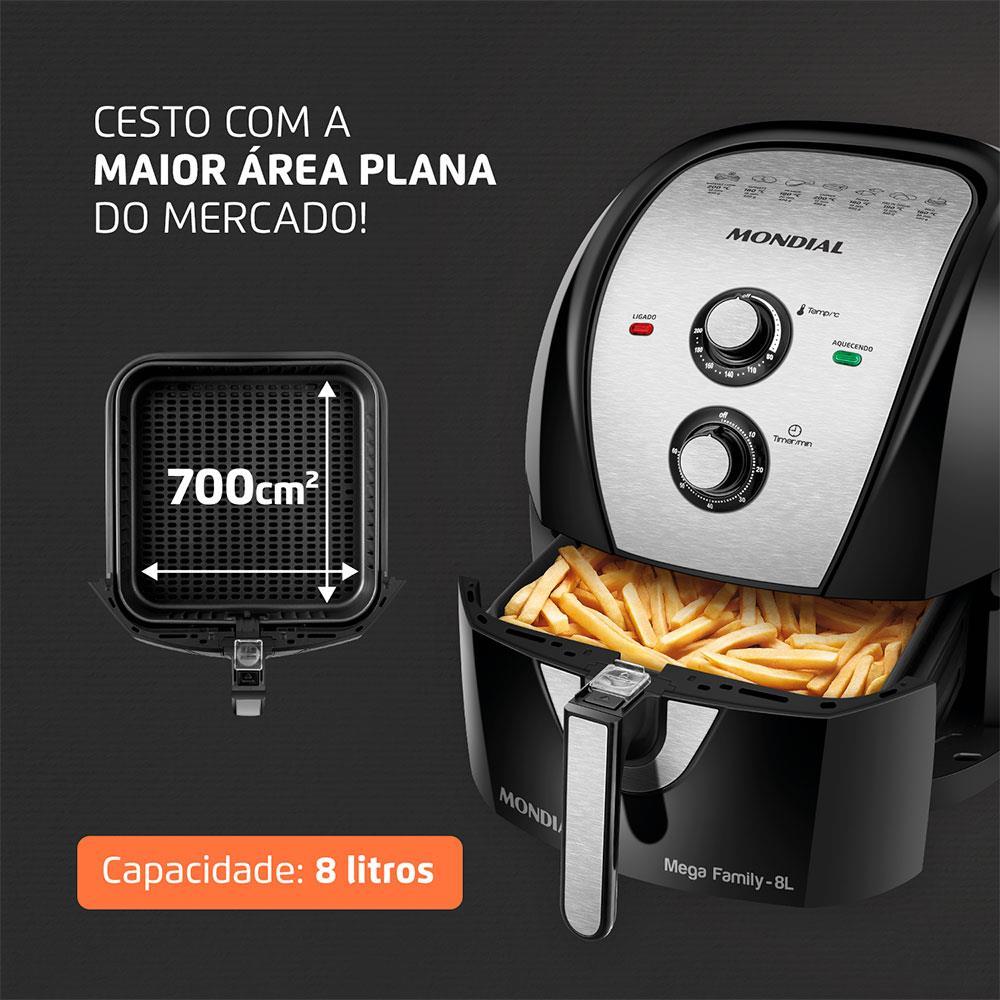 Fritadeira Elétrica Sem Óleo Air Fryer Mondial Mega Family AFN-80-BI 8L Preta/Inox - 2