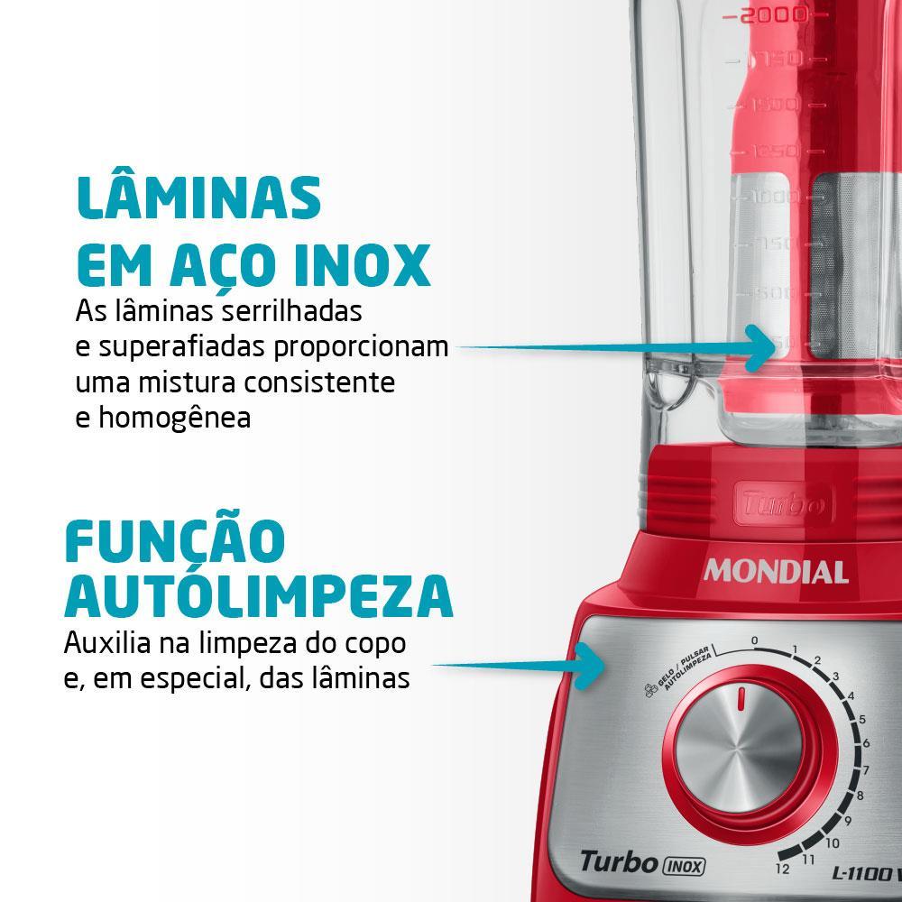 Liquidificador Mondial Turbo L-1100 3L 1100W 12 Velocidades Vermelho/Inox - 5