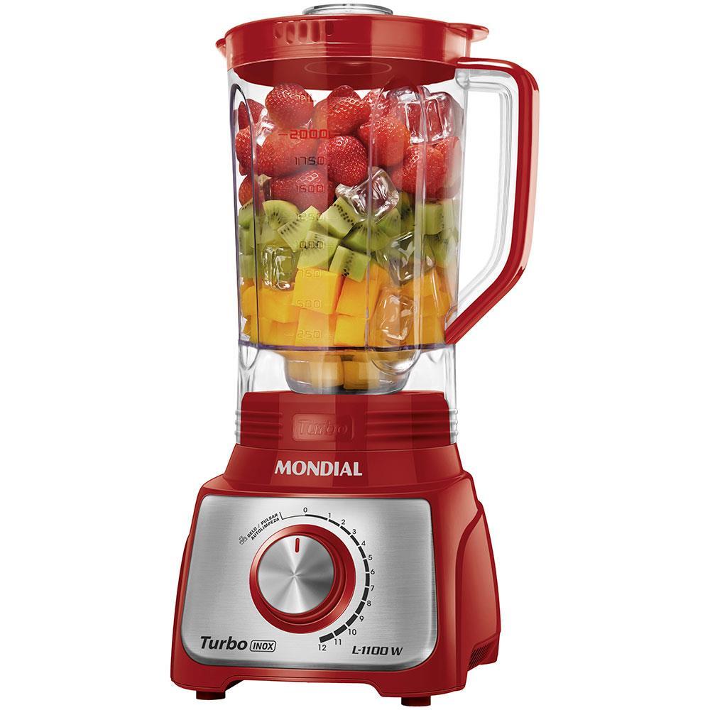 Liquidificador Mondial Turbo L-1100 3L 1100W 12 Velocidades Vermelho/Inox - 1