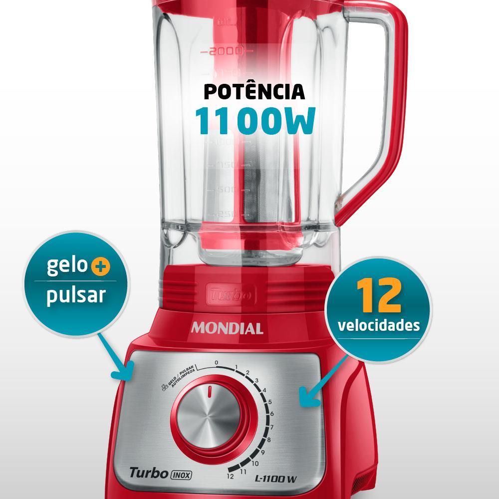 Liquidificador Mondial Turbo L-1100 3L 1100W 12 Velocidades Vermelho/Inox - 2