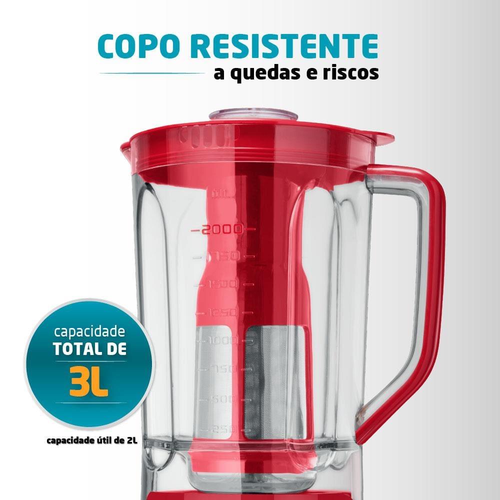 Liquidificador Mondial Turbo L-1100 3L 1100W 12 Velocidades Vermelho/Inox - 3