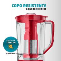 Liquidificador Mondial Turbo L-1100 3L 1100W 12 Velocidades Vermelho/Inox - 3
