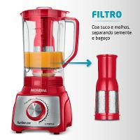 Liquidificador Mondial Turbo L-1100 3L 1100W 12 Velocidades Vermelho/Inox