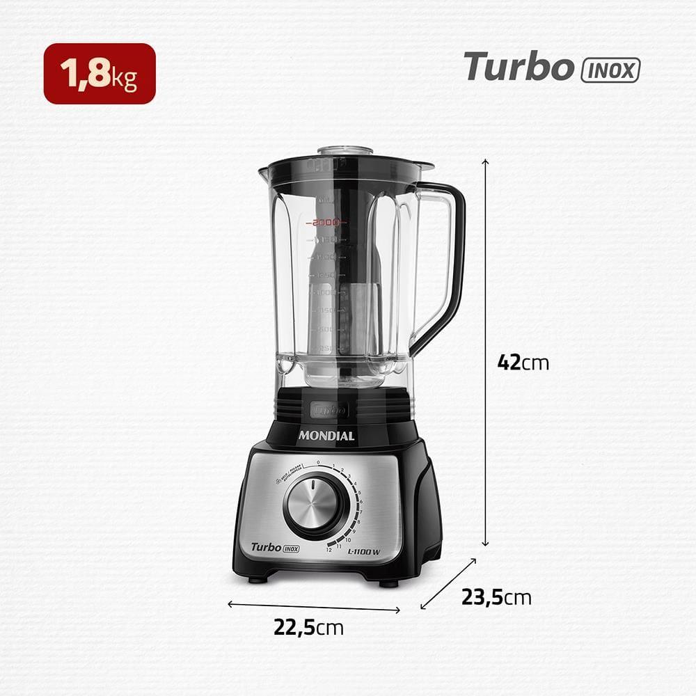 Liquidificador Mondial Turbo L-1100 3L 1100W 12 Velocidades Preto/Inox - 10