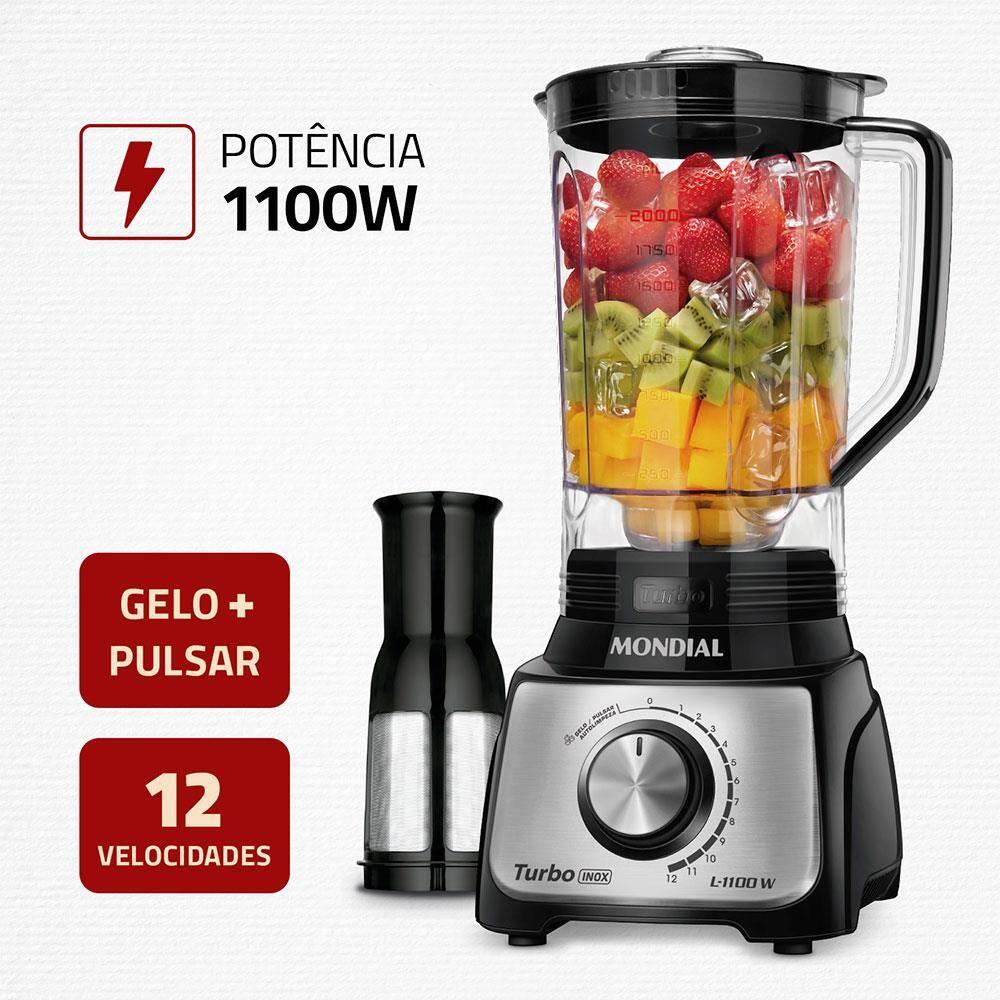 Liquidificador Mondial Turbo L-1100 3L 1100W 12 Velocidades Preto/Inox - 2