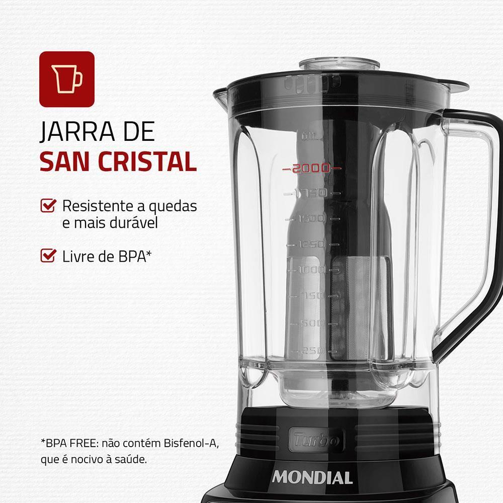 Liquidificador Mondial Turbo L-1100 3L 1100W 12 Velocidades Preto/Inox - 3