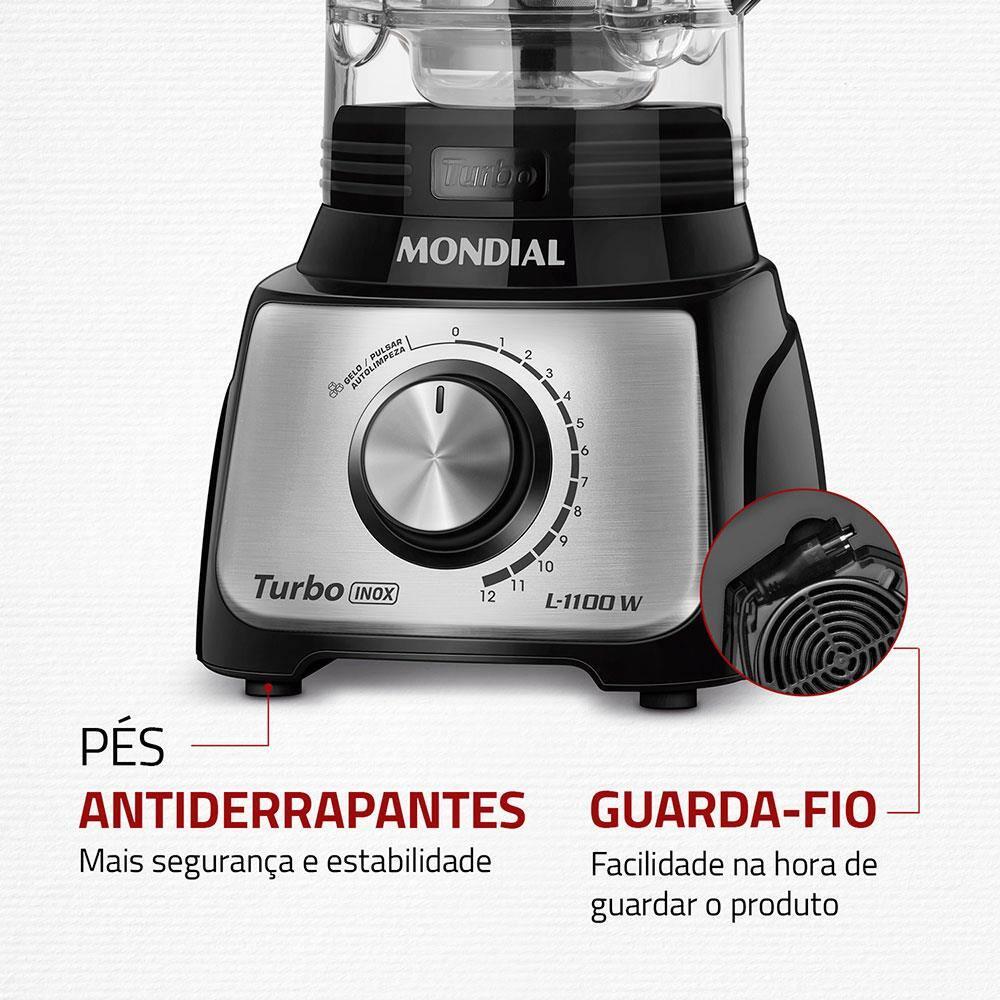 Liquidificador Mondial Turbo L-1100 3L 1100W 12 Velocidades Preto/Inox - 7