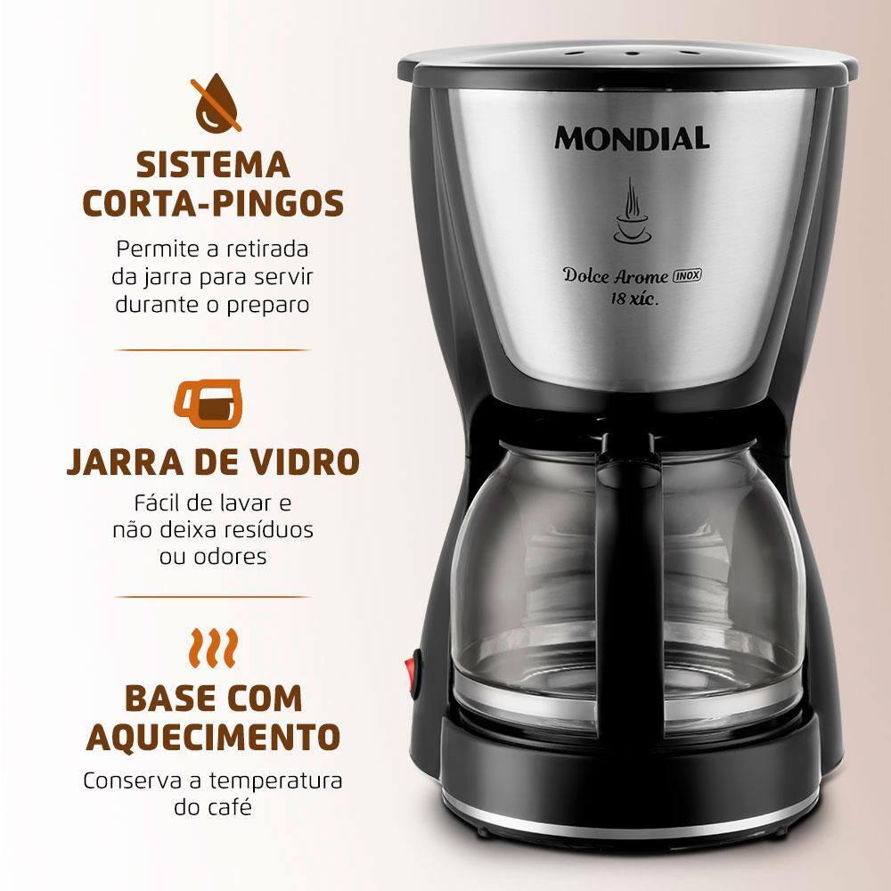 Cafeteira Elétrica Mondial Dolce Arome Inox C-30 18 Xícaras - Preta - 3
