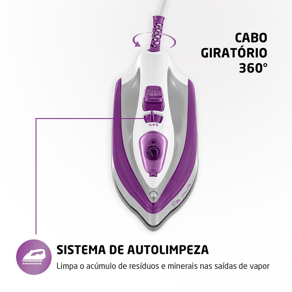 Ferro de Passar a Vapor Mondial FVN-01-P Spray e Base Cerâmica Diamante Branco/Roxo - 6