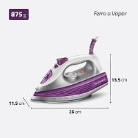 Ferro de Passar a Vapor Mondial FVN-01-P Spray e Base Cerâmica Diamante Branco/Roxo - 8