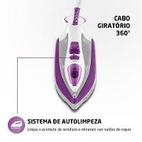 Ferro de Passar a Vapor Mondial FVN-01-P Spray e Base Cerâmica Diamante Branco/Roxo - 6
