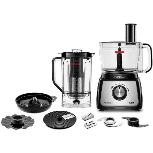 Multiprocessador de Alimentos Mondial Turbo Chef 9 em 1 MPN-01-BF 2 Velocidades + Pulsar 1000 W