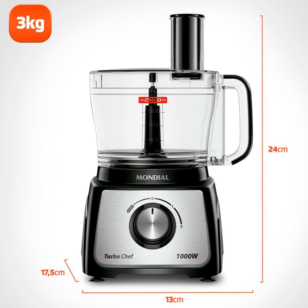 Multiprocessador de Alimentos Mondial Turbo Chef 9 em 1 MPN-01-BF 2 Velocidades + Pulsar 1000 W - 10