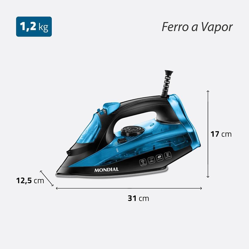 Ferro a Vapor Mondial F-53 com Spray – Preto/Azul - 8