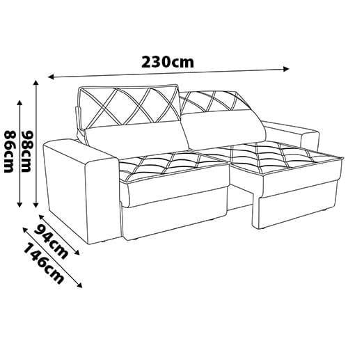 Sofá 4 Lugares Linoforte Fassatti Retrátil e Reclinável Revestido em Tecido Suede com 230cm de Largura - 9