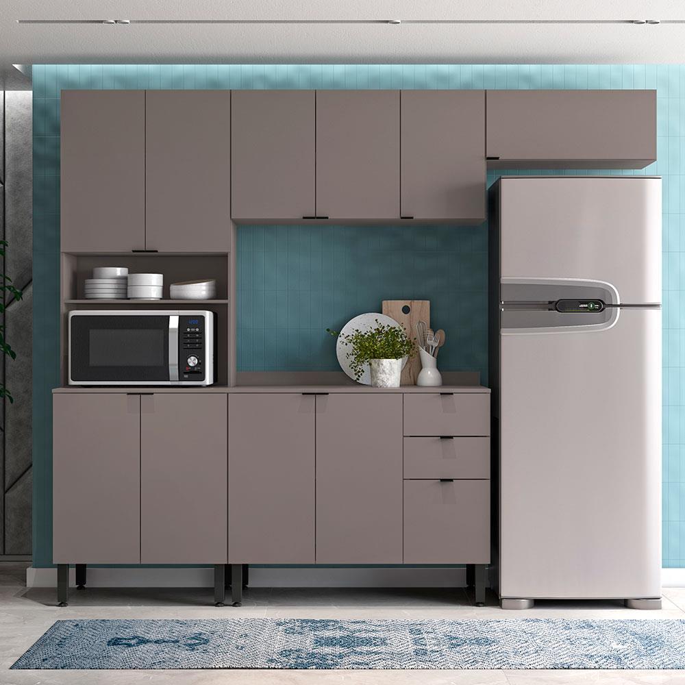 Cozinha Completa Bartira Joy com 11 Portas, 2 Gavetas, 5 Prateleiras e Nicho para Micro-ondas - 244,5cm de largura - 1