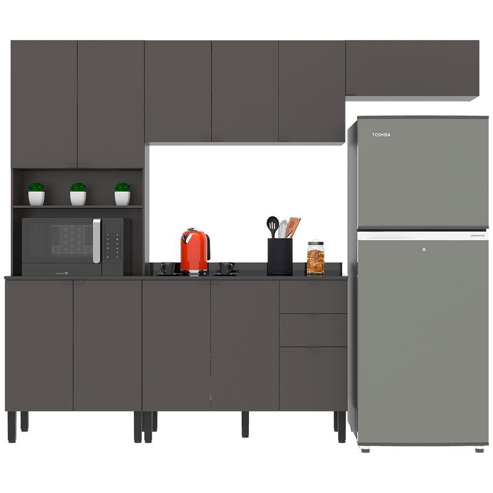 Cozinha Completa Bartira Joy com 11 Portas, 2 Gavetas, 5 Prateleiras e Nicho para Micro-ondas - 244,5cm de largura - 2