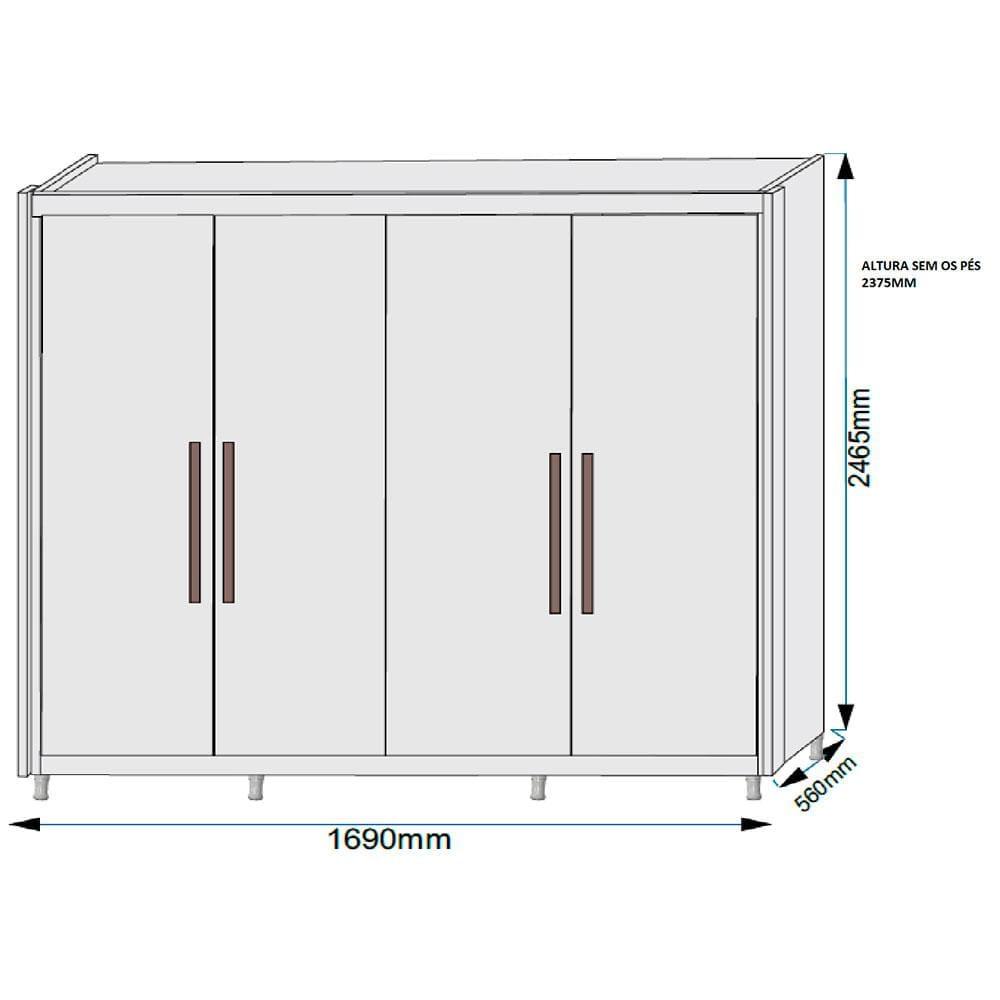 Guarda-Roupa Europa Palermo com 169 cm de Largura, 4 Portas e 3 Gavetas - 4