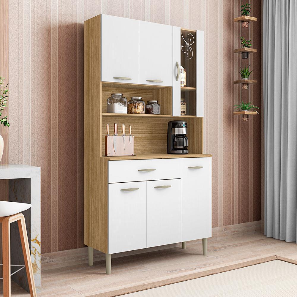 Cozinha Compacta Kits Paraná Golden com 6 Portas, 1 Gaveta e 1 Prateleira - 91cm de largura - Freijó/Patina - 1