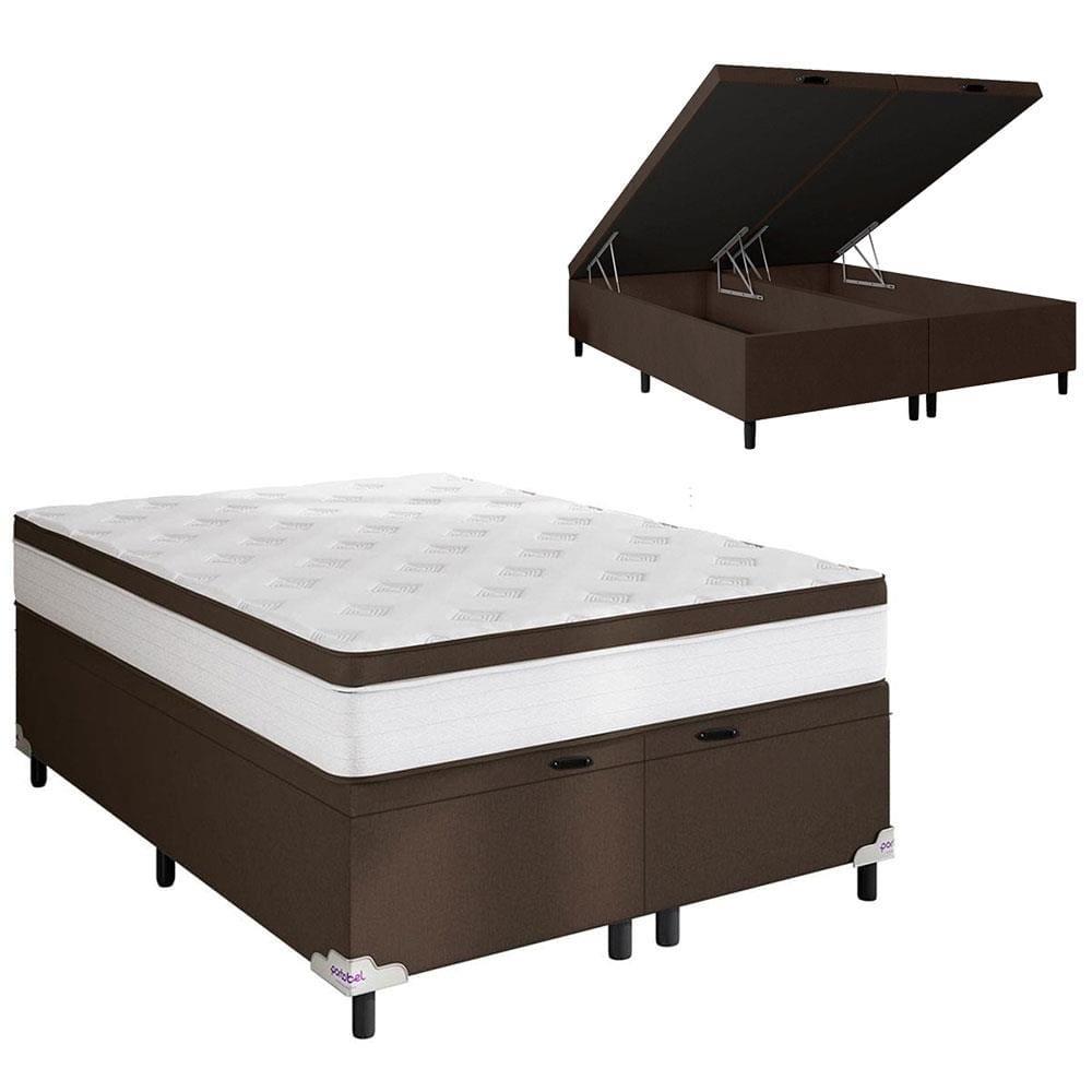Cama Box Baú Queen Size Portobel Noah Ortopédico com Molas Ensacadas, EPS e Revestimento em Poliéster 70x158x198cm - Branco/Marrom - 1